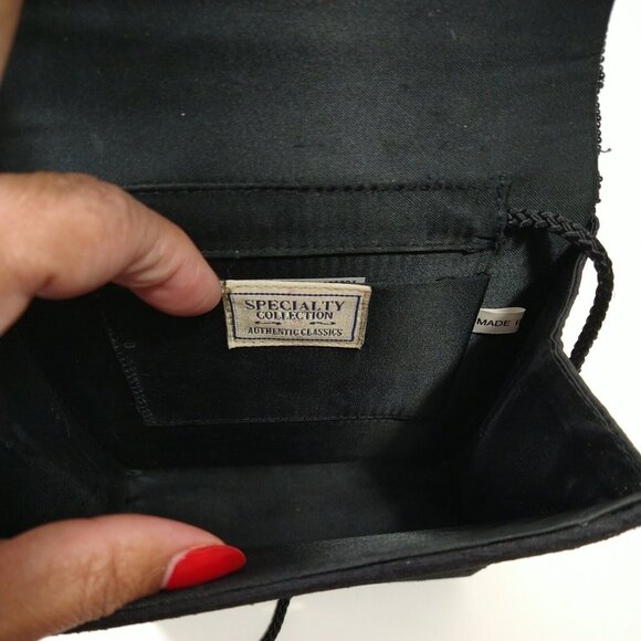 Specialty Collection Evening Crossbody Bag Black Purse Makeup Mirror Flap Close - Picture 8 of 13